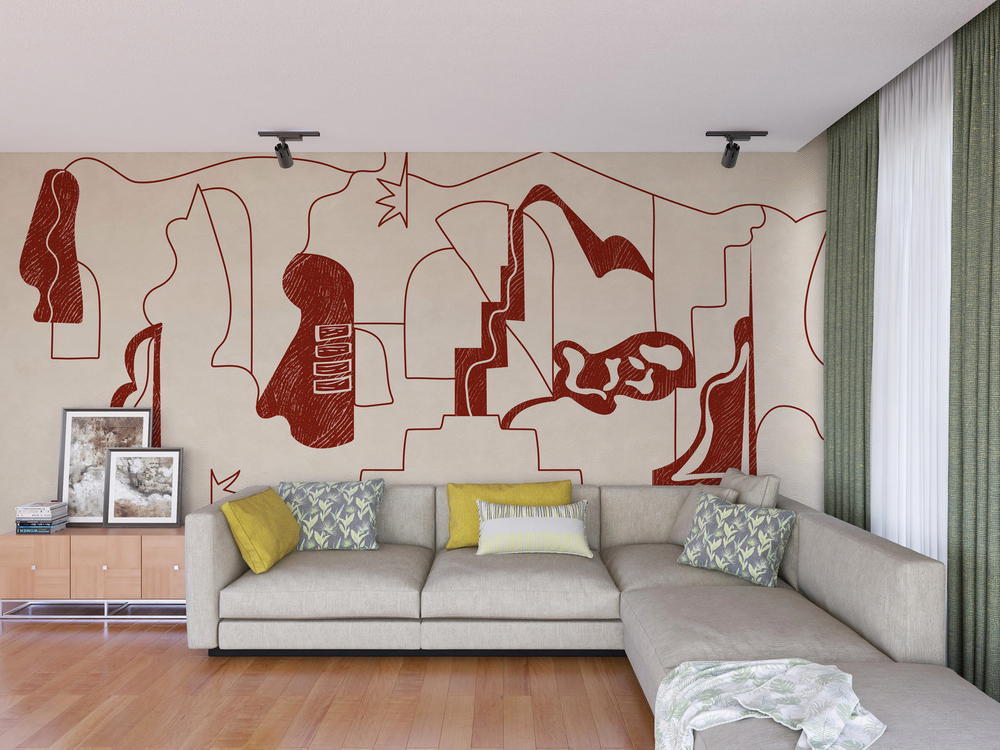 Red & White Abstract art wallpaper