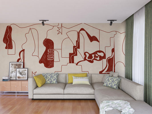 Red & White Abstract art wallpaper