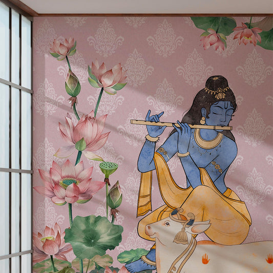 Krishna's Divine Blossom Mural