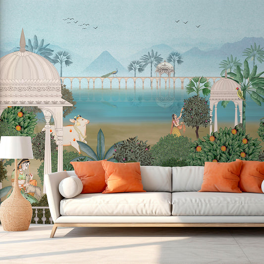 Gokul Ghat Mural wallpaper for walls