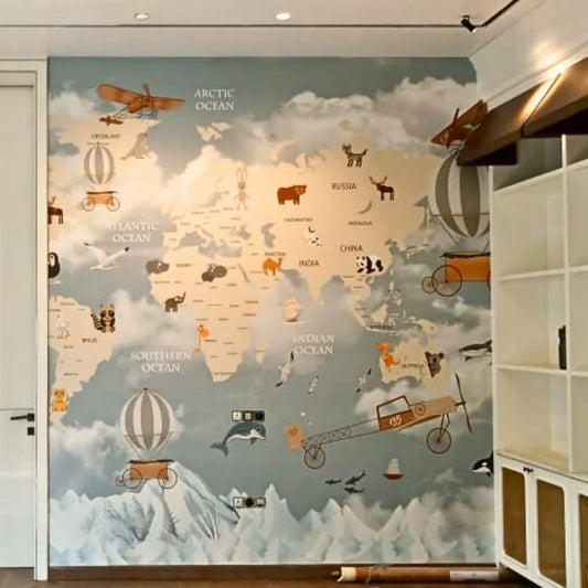 Pastel Blue World Map Wallpaper