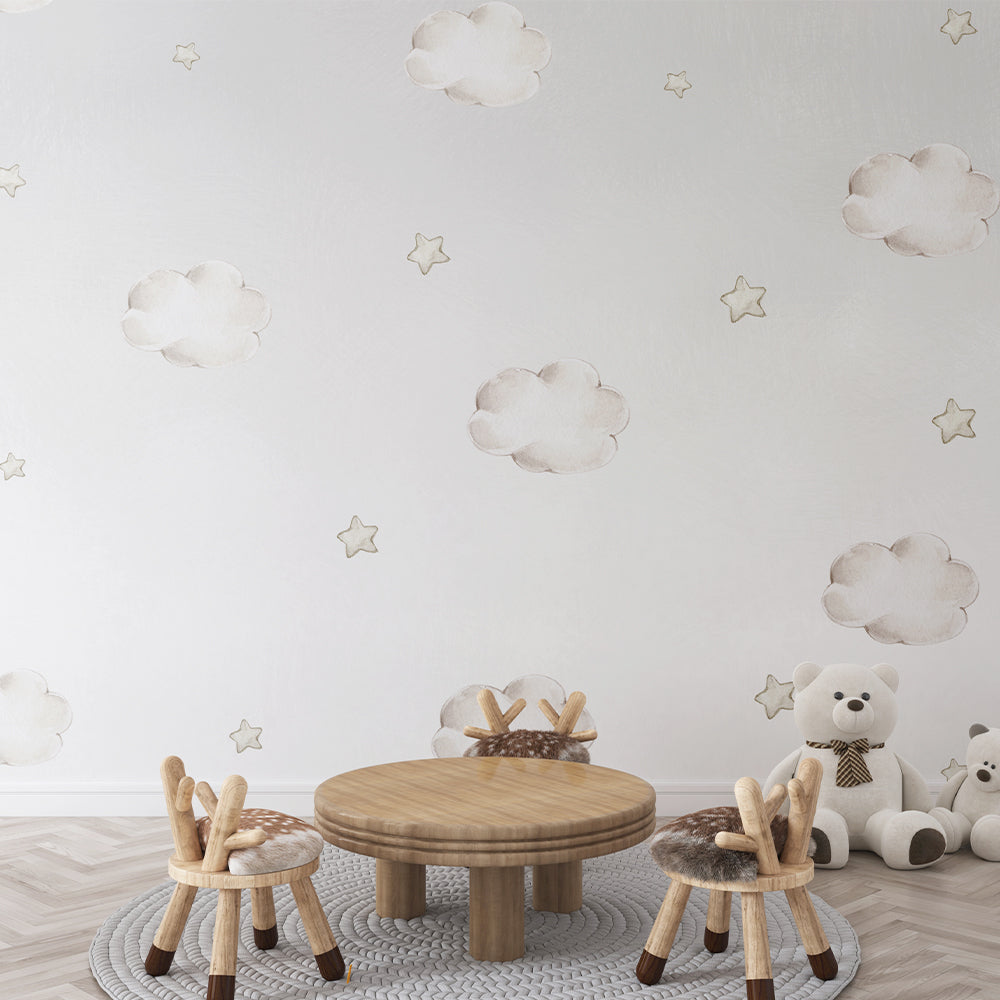 Teddy on Clouds kids Room Wallpaper