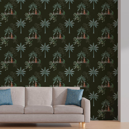 Palms & Peacocks wallpaper for walls