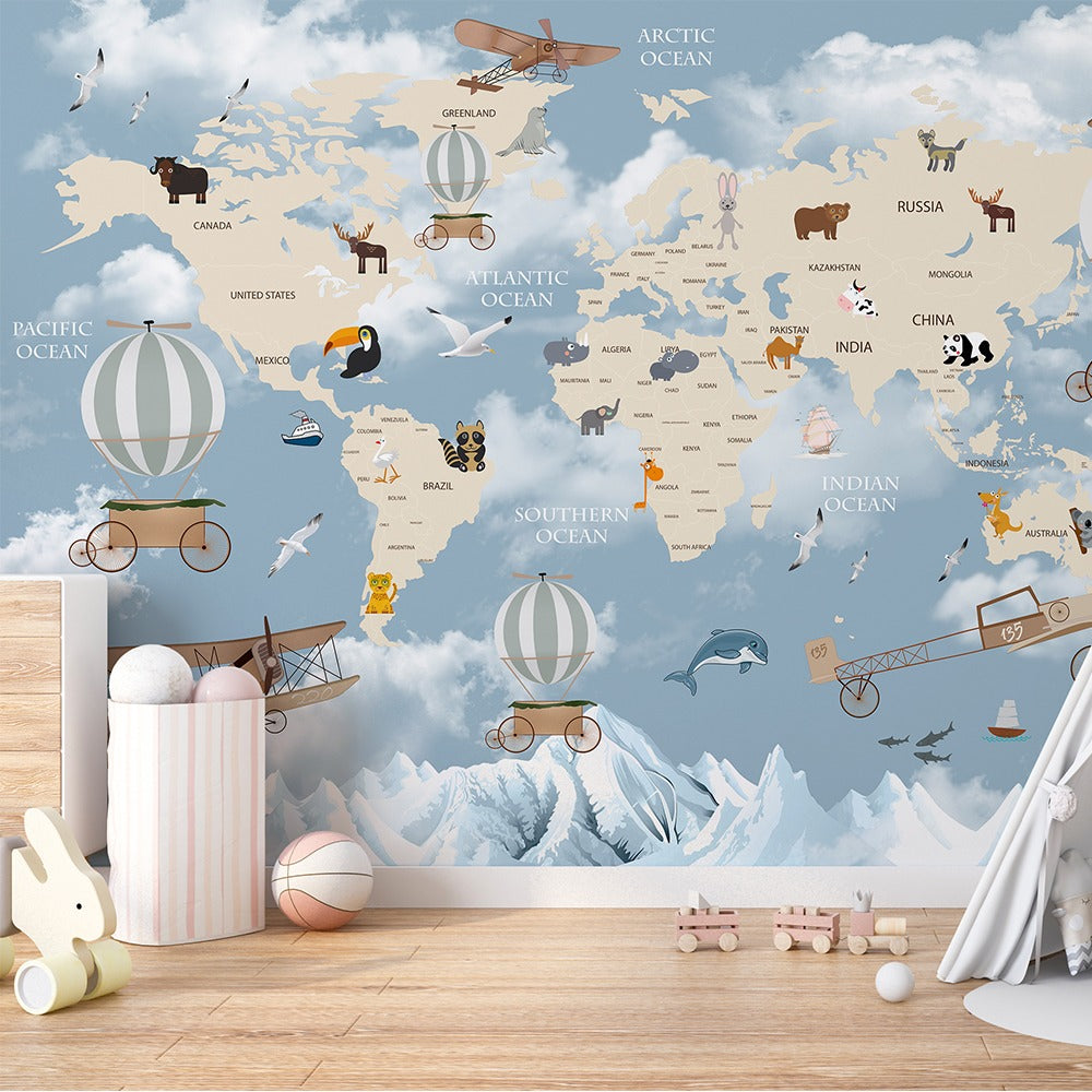 Pastel Blue World Map Wallpaper
