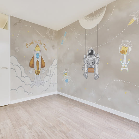 Off to Mars Wallpaper for L- Shape Walls kids room wallpaper