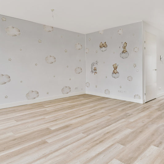 Teddy on Clouds Wallpaper for L- Shape Walls kids room wallpaper