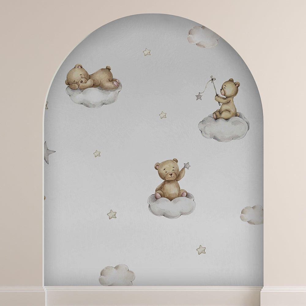 Teddy on Clouds kids Room Wallpaper for Arch Walls