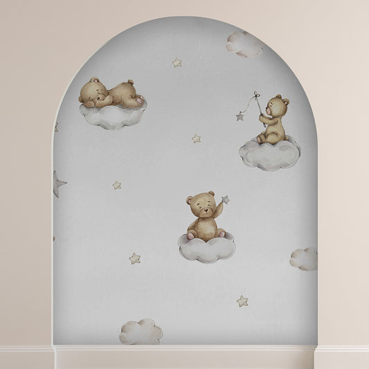 Teddy on Clouds kids Room Wallpaper for Arch Walls