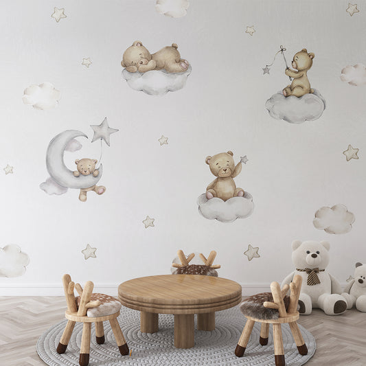 Teddy on Clouds kids Room Wallpaper