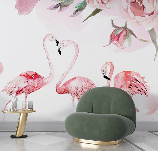Peony Flamingo Custom Wallpaper for Walls