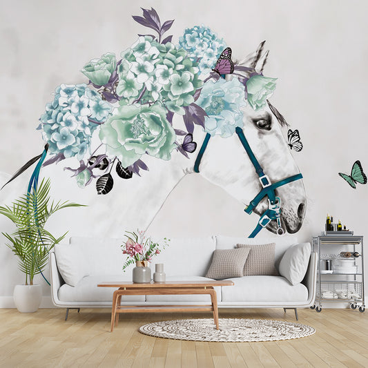 White Horse Flowers Wall Art Decor