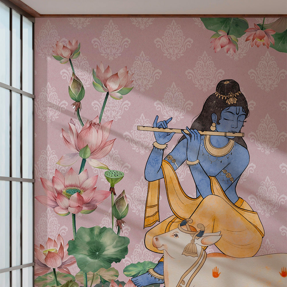 Krishna's Divine Blossom Mural Wall Art