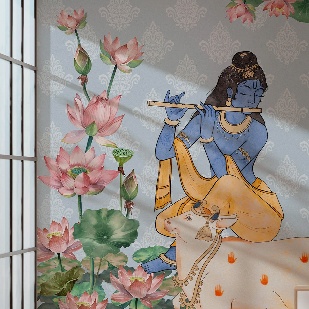 Krishna's Divine Blossom Mural Wall Art