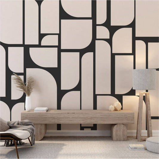 Black & White Abstract Shapes Wall Art for Living Room