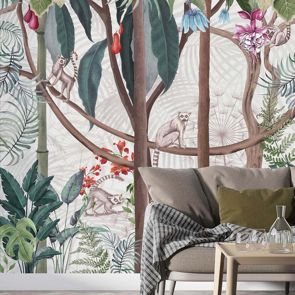 Green Chic Vintage Tropical Pattern Wallpaper Mural  Hovia