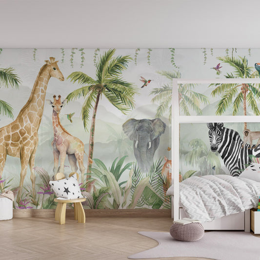 Jungle Animal Wallpaper for Children Room