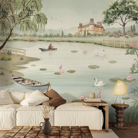 Tranquil Swan Pond Wallpaper