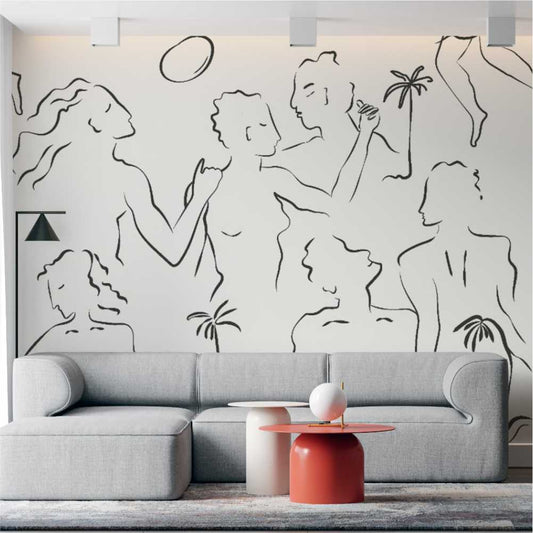 Abstract Monochromatic Females Mural Wall Art