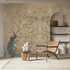 Chinoiserie Peacock Blooms Tropical Wallpaper for walls
