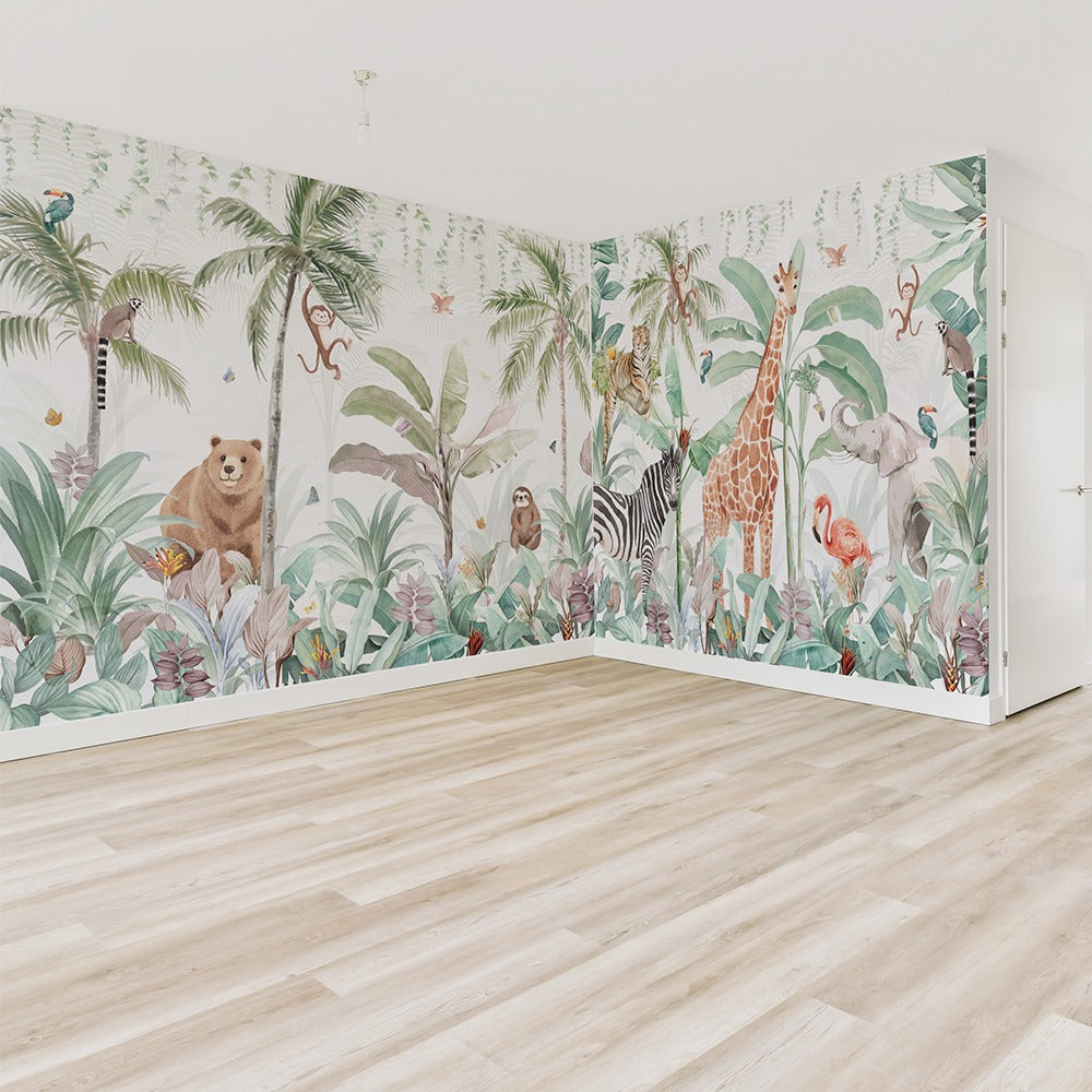 Jungle Village Wallpaper for L- Shape Walls for kids room