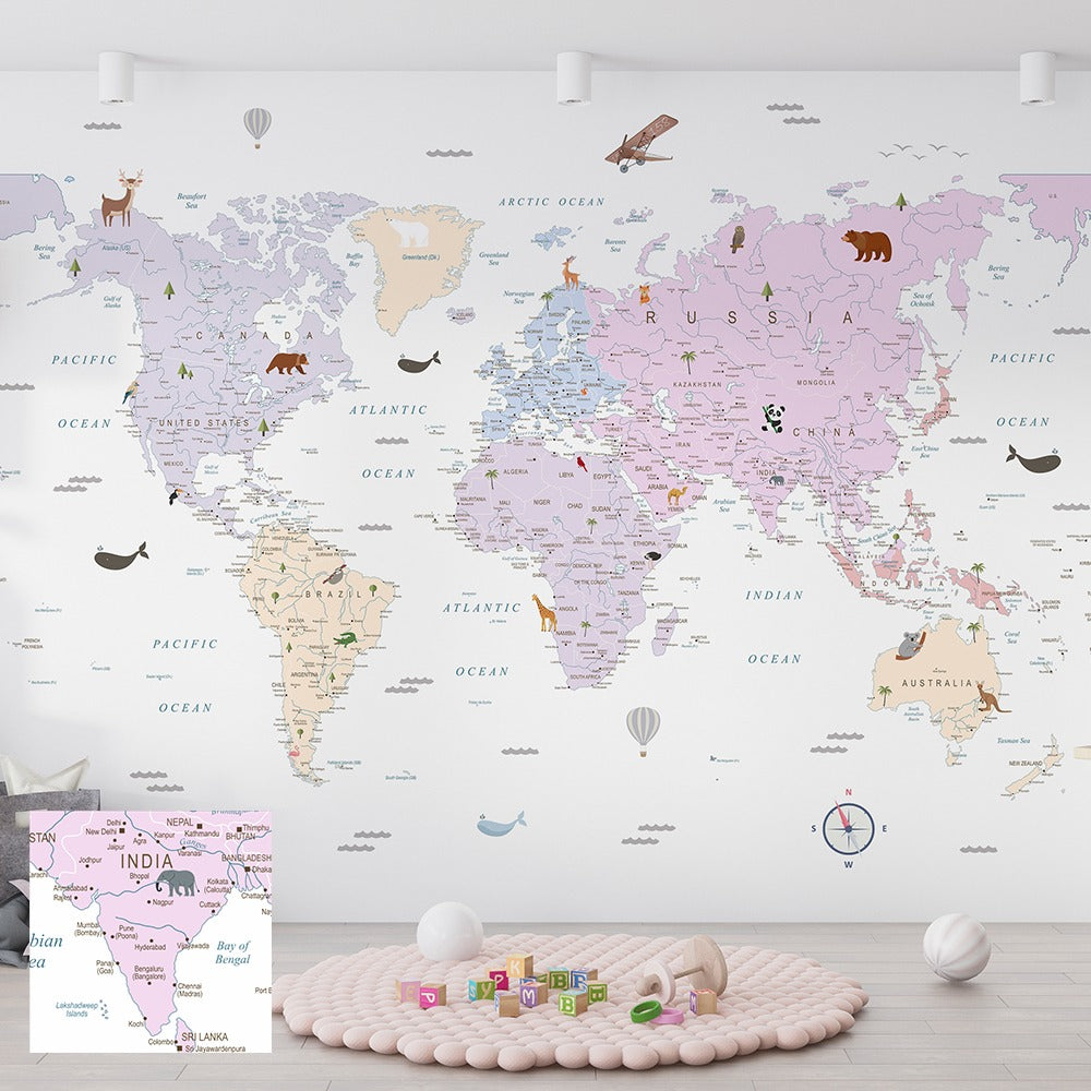 Detailed Kids World map for Children Room