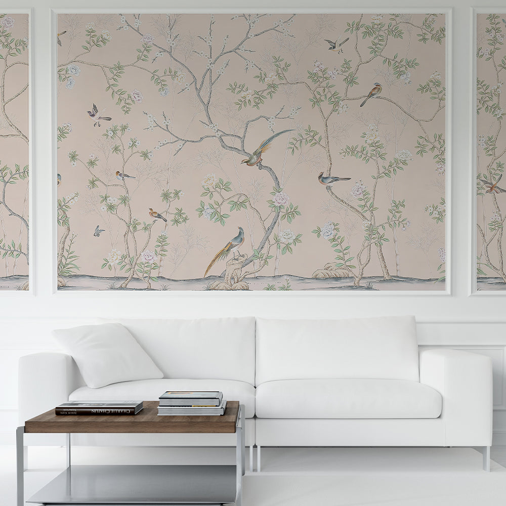 Blush Chinoiserie Wallpaper for Panel Walls