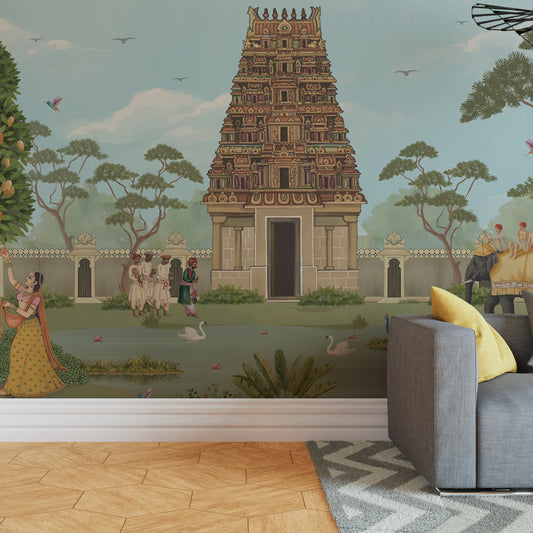 Dravidian Temple Landscape Custom Wallpaper for Walls