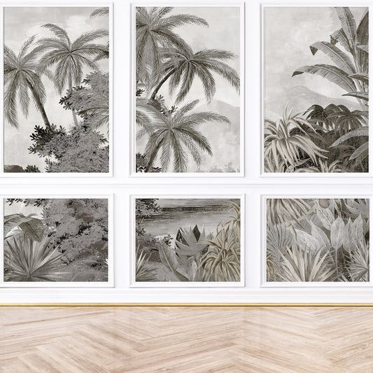 Tropical Monochrome Wallpaper for Panel Walls