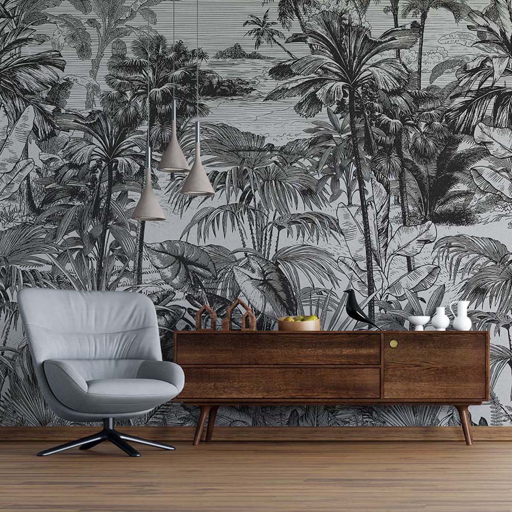 LAC TROPICAL BLACK AND WHITE Nonwoven wallpaper By Komar