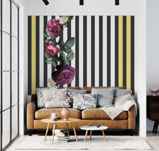 Yellow Stripes with Flowers